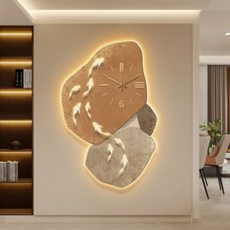 Creative Porch Decorative Painting with Clock Living Room Household Light Luxury Clocks Nine Fish Picture Door Hanging Painting