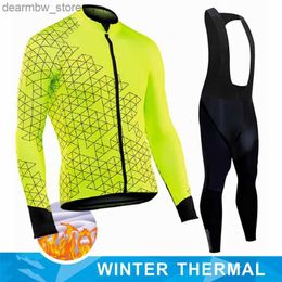 Cycling Jersey Sets Winter Thermal Fece Cycling Jersey Mens Mtb Clothing Man 2023 Blouse Uniform Bicyc Clothes Compte Tricuta Bib Maillot Set L48