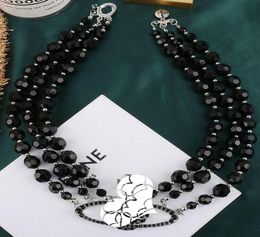 selling new European and American catwalk stars with threelayer pearl full diamond satellite necklace black necklace clavicle9237788