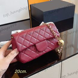 Womens Red Lambskin Classic Mini Flap Sqaure Quilted Shoudler Bags Gold Ball Chain Crossbody Handbags 17cm 20cm Outdoor Vanity Cosmetic Case Purse