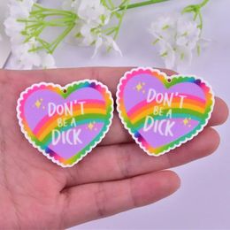 10pcs New Rainbow Heart Dont Be A Dick Word Arcylic Charms Pendant for Women Earring Necklace Bracelet Bag Jewelry DIY Making