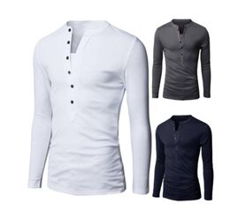 Wholemens Tshirt Men Single Breasted solid Colour tops V Neck Long Sleeve Henley Shirt European Fashion Fake twopiece POLO 55476405