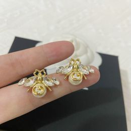 Diamond bee Stud Earrings Designer Jewellery Fashion Pearl Earring Women Party Studs Wedding Engagement Gifts