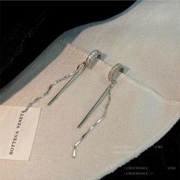 1PC Silver Color Crystal Tassel Non-Piercing Cuff Ear Clip Earring Women Shiny Rhinestone Chain Fake Cartilage Piercing Jewelry
