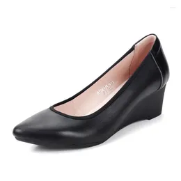 Dress Shoes Stewardess Work Women's Soft Soled Leather Slope Heel Pointed Feet Do Not Tyre Professional