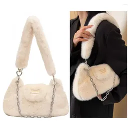 Shoulder Bags Women Fluffy Bag Solid Color Big Chain Plush Large Capacity Underarm Pouch Soft For Autumn Winter