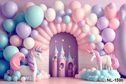 Cake Smash Photographic Unicorn Colourful Cloud Balloons Castle Backdrops Birthday Party Baby Shower Portrait Newborn Backgrounds