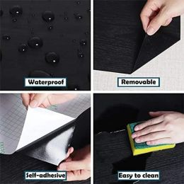 Black Wood Self-Adhesive Wallpaper Roll Countertop Furniture Kitchen Wall Waterproof Vinyl Peel and Stick Wall Stickers