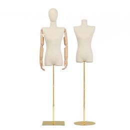 Mannequins for women's clothing Metal Base Half body Wedding Clothing Display Stand Adjustable Wooden Arm Cloth Cover Mannequin