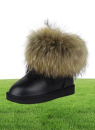 Top Fashion Natural Big Gneuine Leather Women Snow Boots Warm Winter Boots SlipOn Ankle Female Raccoon 6819282