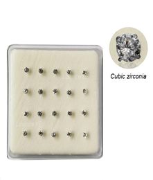 925 sterling silver round cubic zirconia nose stud piercing nariz Jewellery 20pcspack9787937