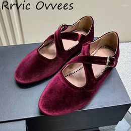 Casual Shoes Spring Women Suede Ballet Cross Band Design Buckle Strap Light Flat Loafers Round Toe Solid Color Comfort