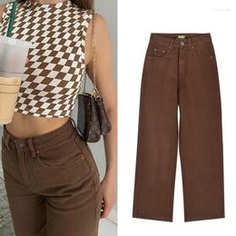 Women's Jeans Spring Casual Brown Denim Pants High Waist Ladies Fashion Female Trousers Women Stright