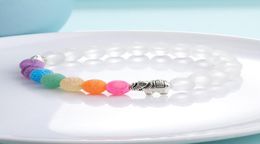 Men Women Elephant Charms 7 Chakra Bracelet Clear White Agate Colorful Wind Fossils Bead Bracelet Jewelry4022710