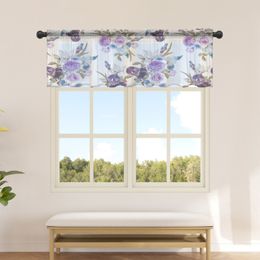 Flower Iris Watercolor Short Sheer Window Curtain Tulle Curtains for Kitchen Bedroom Home Decor Small Voile Drapes