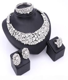 Trendy Jewelry Sets For Women Wedding Bridal Party Imitated Crystal SilvePlated Pendant Lady Costume Statement Necklace Earrings6513680