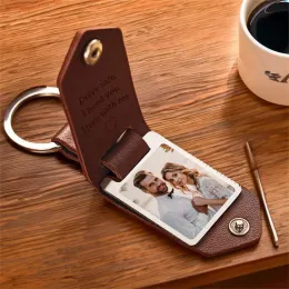 Rings Leather Keychain with Customizable Photo Personalized UV Color Printing Picture Jewelry Gift for Men and Fathers Day Celebration