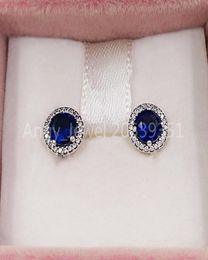 Blue Round Sparkle Stud Earrings Authentic 925 Sterling Silver Studs Fits European Style Studs Jewellery Andy Jewel 296272C012308576