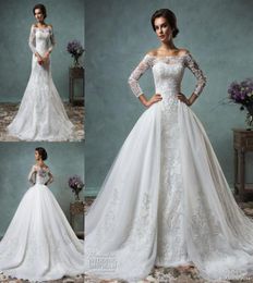 Überwachungszeitkleider volle Spitze Langärmele Brautkleider Amelia Sposa Arabische Hochzeitskleider mit Batteau Hals Reißverschluss Rücken Court TRA4916920