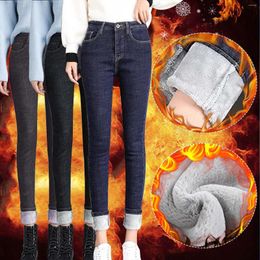 Women's Jeans Denim Women Trousers Versatile Stretch Skinny BuLifting Fall Winter Warm Furry Lining High Waist Pencil Leg Pants Lady