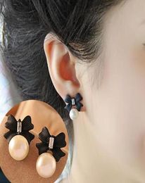 ES974 Stud Earrings for Women Simulated Pearls Crystal Black Bow Earring Fashion Jewellery Brincos 2018 NEW Bijoux One Direction7326998