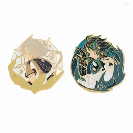 Brooches Albedo Xiao Genshin Impact Anime Brooch Luminous Lapel Pin Cartoon Jewellery Traveller Badge Backpack Accessories Gift