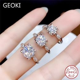 Geoki 925 Sterling Silver Passed Diamond Test 052 Ct Perfect Cut D Colour Cow Head Ring Luxury Engagement Jewelry240412