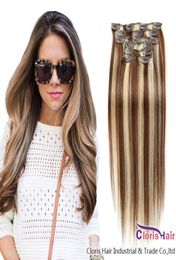 Highlight Brown Blonde Straight Clip On Weave Panio Color 4613 Human Hair Clip In Extensions Full Head 70g 100g Natural Extention91562547