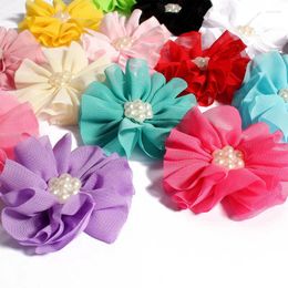 Decorative Flowers 10pcs/lot 6.5CM 15Colors Artificial Chic Soft Chiffon Fabric With Flower Shaped Acrylic Button For Baby Hair Accessorirs