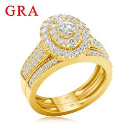 Szjinao 2PCS Moissanite Engagement Rings Set For Women Yellow Gold Bridal Jewellery With Certificate Luxury Couple Gifts On Sale