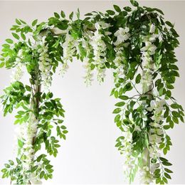 180cm Wisteria Artificial Flowers Plastic Silk Ivy Vine Garland Hydrangea String Wedding Arch DIY Craft Wall Hanging Decoration258Z