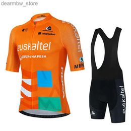 Cycling Jersey Sets 2023 TEAM SKADI Cycling Jersey Set Orange 19D Bike Shorts Sets Mens Ropa Ciclismo Maillot Culotte Biycling Top Bottoms Suit L48