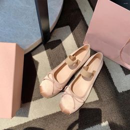 Casual Shoes French Retro Classic Silk Ballet One Word Women Round Toe Bowtie Flats Elegant Valentine 35-40