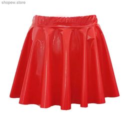 Skirts Clothing Clubwear Skirt Daily Dance Mirror Bright PVC Leather Pleated All Seasons Black Clothing Clubwear Sexy