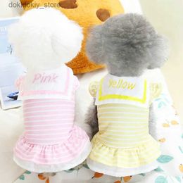 Dog Apparel Pet Clothin New Arrival Summer Do Pink Blue Yellow Stripe Cotton Dress Shawl Academy Style Do Clothin L8896 L49