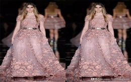 New Couture Zuhair Murad Prom Dresses for 3D Floral Appliques Dusty Pink Evening Dress Plus Size Latest Party Gown Design1637039