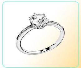 NEW Clear Sparkling Crown Solitaire Ring luxury designer jewelry for 925 Sterling Silver Women Wedding Rings with Original box9845389