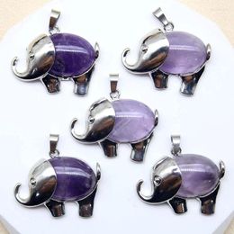 Pendant Necklaces 15pc Mix Natural Stone Quartz Crystal Agate Amethyst Big Elephant Charm Necklace For DIY Jewellery Making Accessories