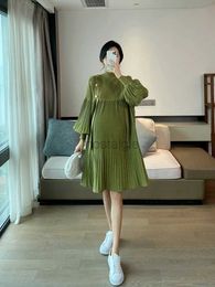 Maternity Dresses Pregnant Woman Spring Clothes Long Sleeve O-neck Knitting Patchwork Chiffon Pleated Dress Loose Pregnancy Dresses Black Green 24412