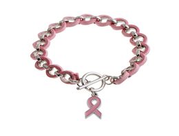 WholeNew Pink Ribbon Breast Cancer Awareness Wake Visor Charm Bracelets Bangles Pink alloy Love ribbon Chenille woven Brace4477690