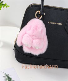 10cm Cute Real Genuine Rex Rabbit Fur Bunny Bag Charm Keyring Phone Purse Handbag Pendant Gift2998714