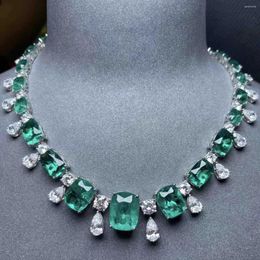 Chains Luxury Lab Emerald Diamond Necklace 14K White Gold Engagement Wedding Chocker For Women Bridal Party Jewelry