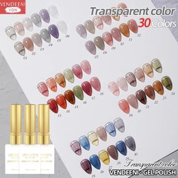 Vendeeni 30 färger Transparent gel nagellack set is genom Jade Fat UV Soak Off Gel Varnish Dirty Color Nail Art Gel Lacquer 240410
