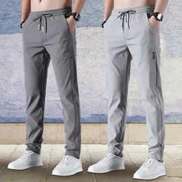 Men's Pants 1pc Men Casual Ice Silk Trousers Fashion Sports Polyester Thin Spring Summer Elastic Waist Comfortable Slim Fit Long