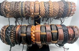 Whole 50pcs Lots Mix Style Mens Womens Fashion Vintage Leather Bracelet Cuff Wristband Jewelry Gift Bracelet7604360