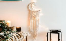 Woven Moon Dream Catcher Macrame Wall Hanging Tapestry Home Nursery Wall Decor Handmade Dreamcatcher Ornament Beige Bohemian Style3897463