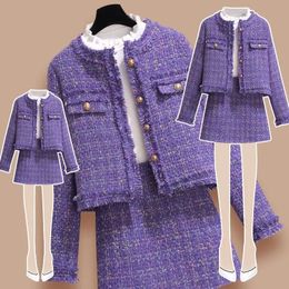 UNXX Purple Fragrant Style Womens Suit Jacket Skirt Set Spring and Autumn Elegant Top Aline Twopiece 240412