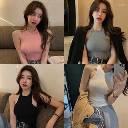 Women's Tanks Slim Fit Short Hanging Neck Tank Top For 2024 Spring/summer Korean Version Slimming Sleeveless Bottom Female Clothes