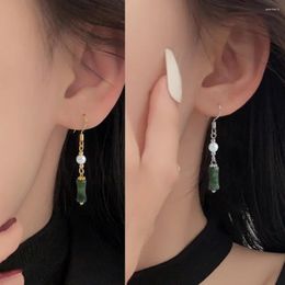 Stud Earrings Imitation Jade Pearl Piercings Ear Hook Exquisite Bamboo Joint Dangle For Women Trendy Party Jewellery Gifts Pendientes