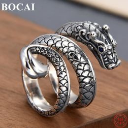 BOCAI S925 Sterling Silver Rings Fashion Dragon Scale DrgonHead Adjustable Pure Argentum Punk Hand Jewellery for Men240412